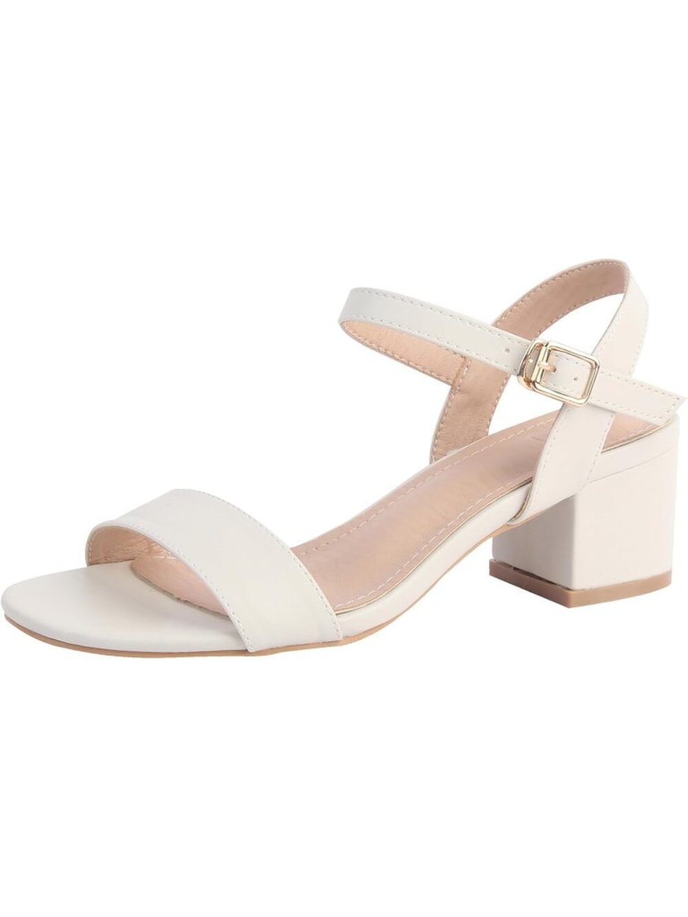 Women's White Open-Toe Ankle Strap Block Chunky Heel Glitter Sandals Party Shoes